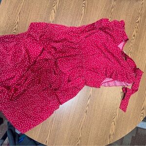 Red and white sleeveless dress.